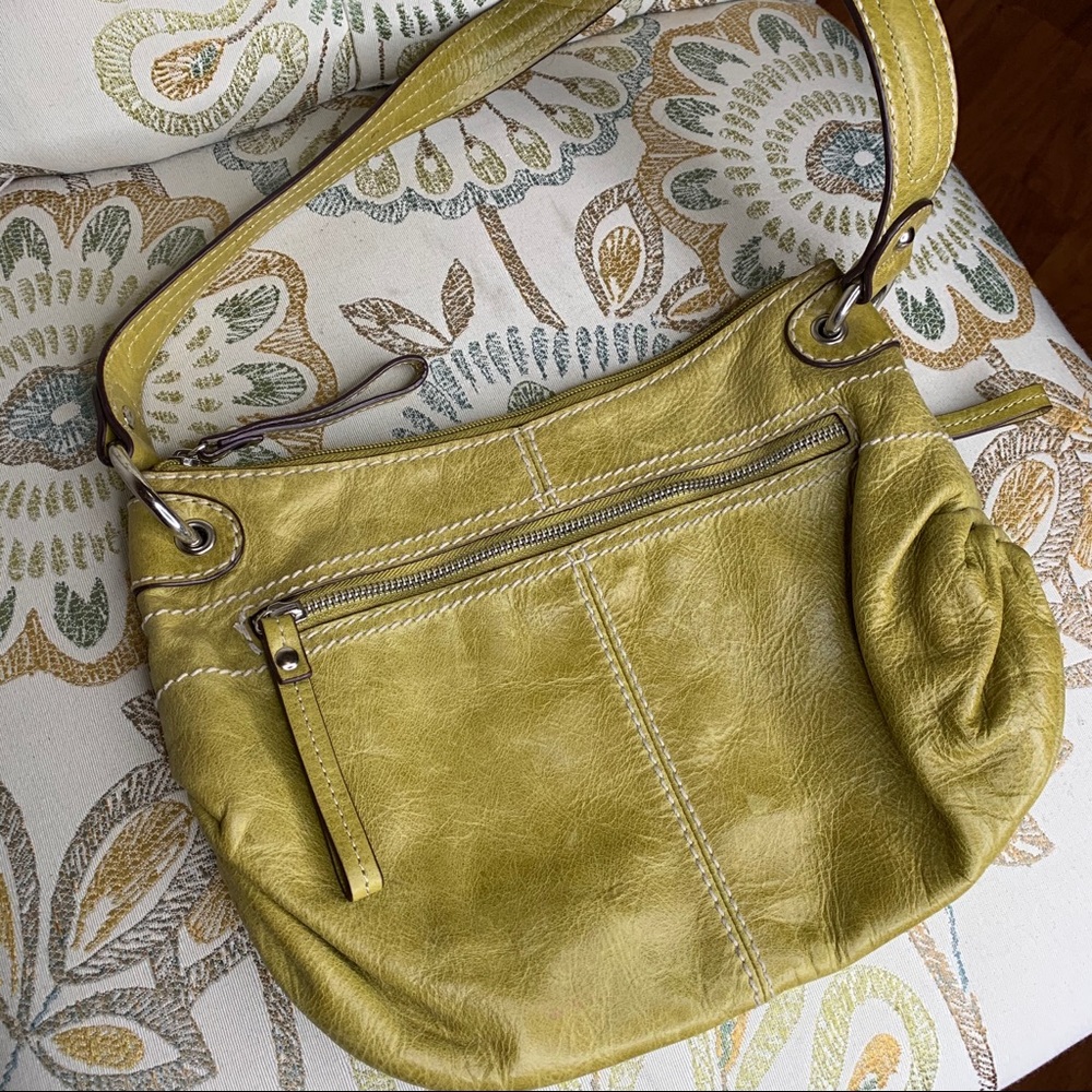 Tignanello Green Saddle Zip Shoulder Bag Leather - Picture 2 of 5
